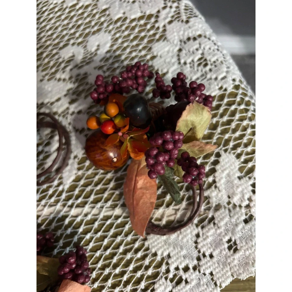 Vintage Autumn Harvest Napkin Rings Set of 10 Faux Berry Apple Pinecone Fall Dec